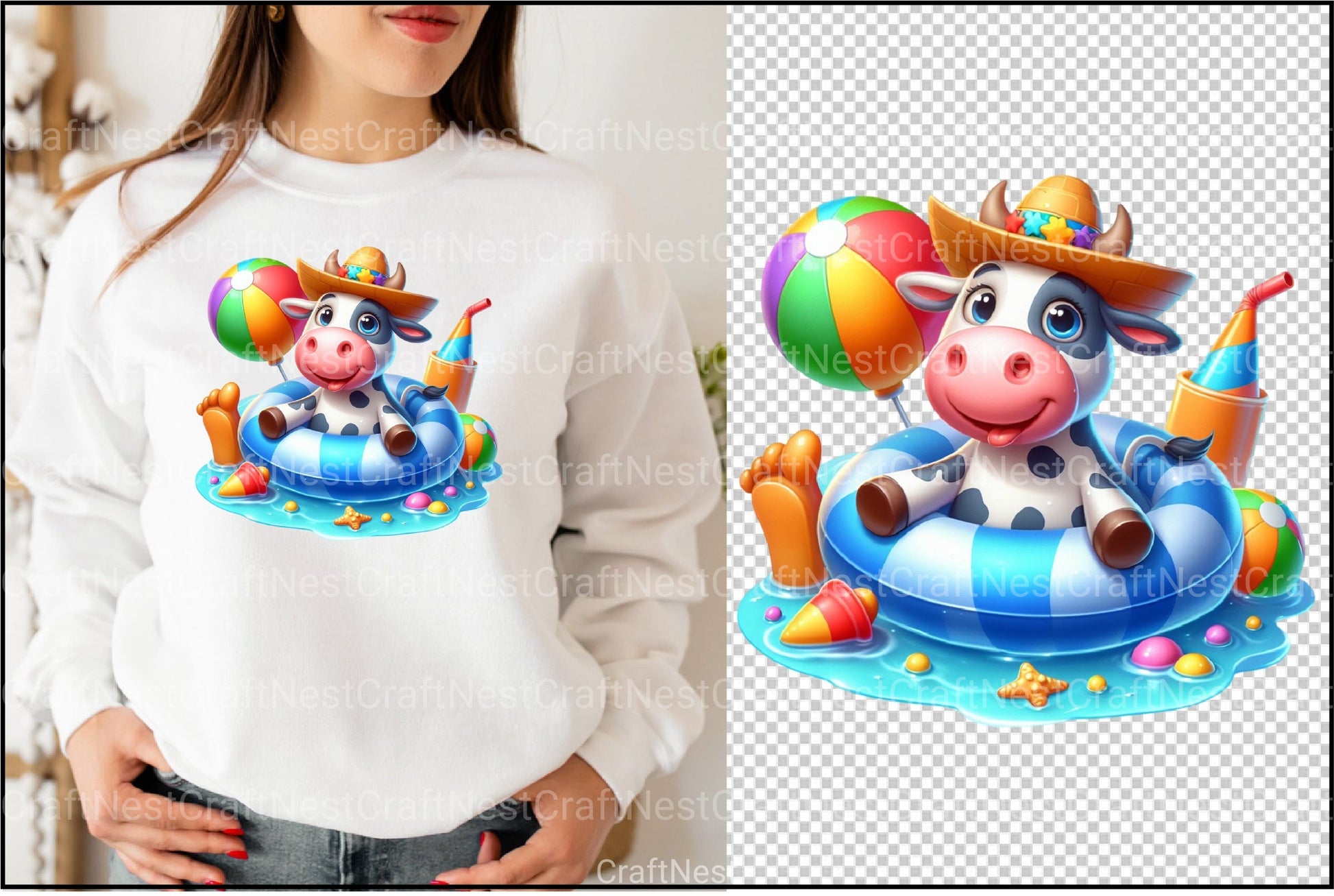 Funny Cow Pool Party Clipart Bundle - CraftNest - Digital Crafting and Art