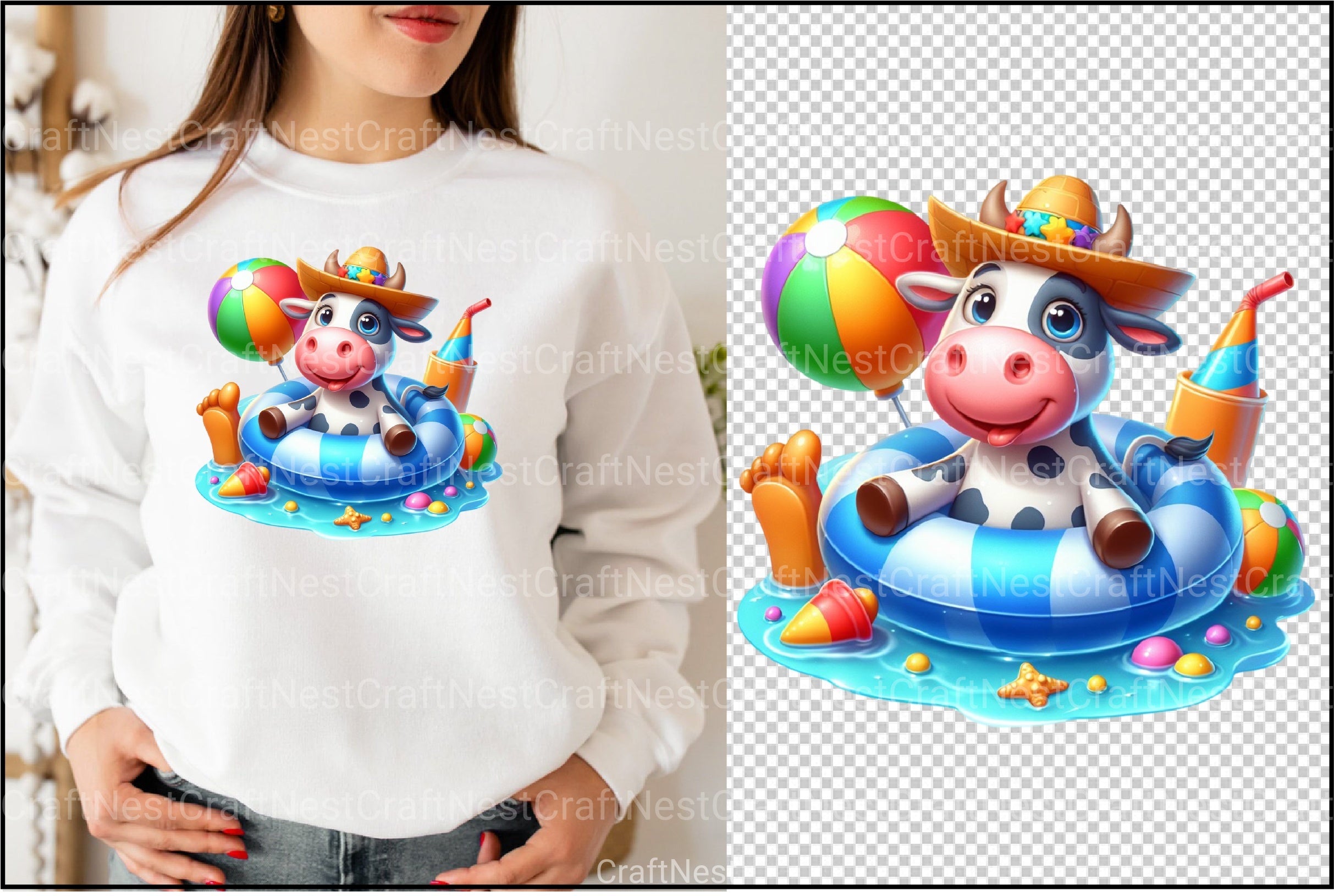 Funny Cow Pool Party Clipart Bundle - CraftNest - Digital Crafting and Art