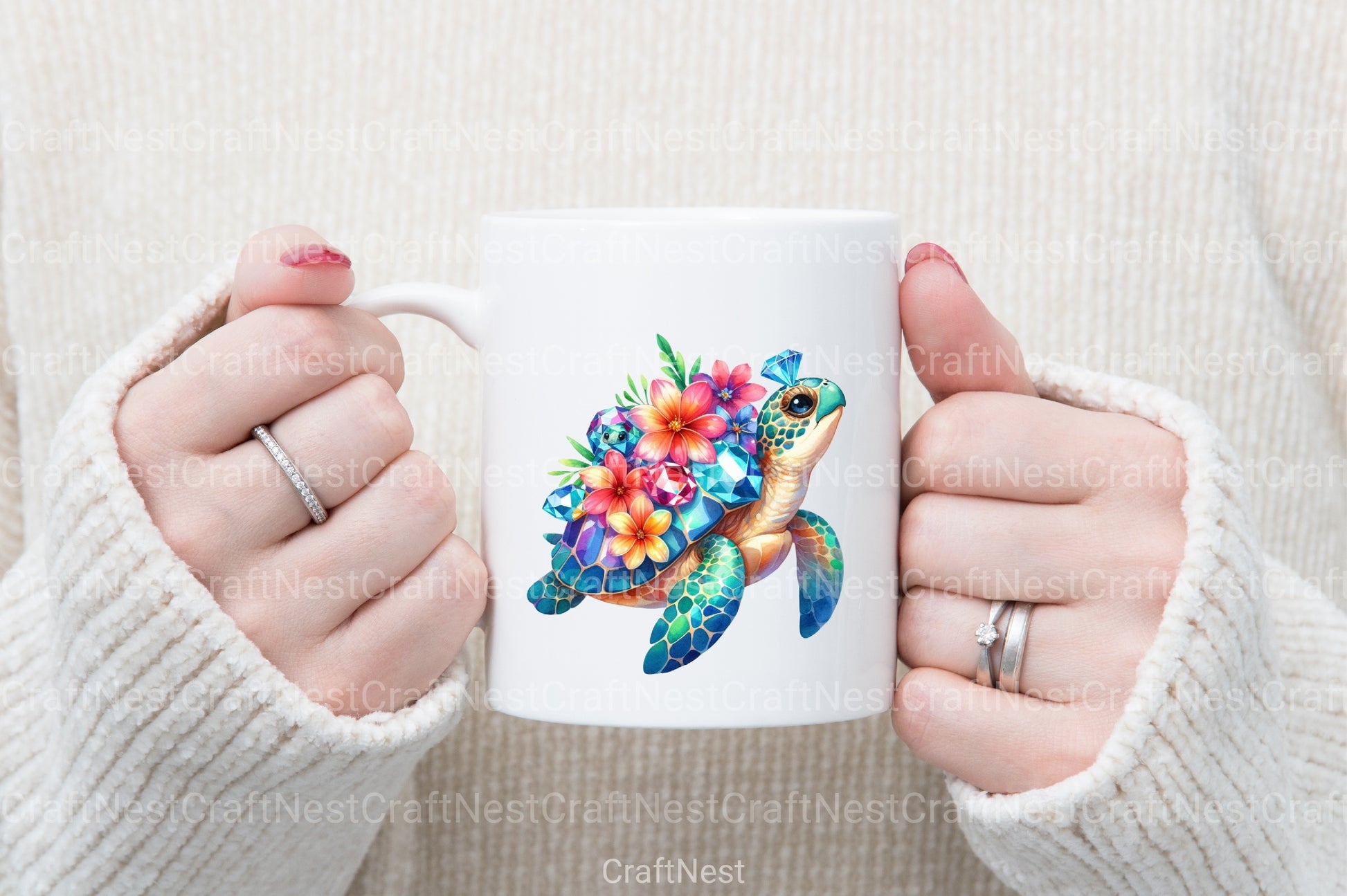 Gem Sea Turtle Mom and Baby Clipart Bundle 1 - CraftNest - Digital Crafting and Art