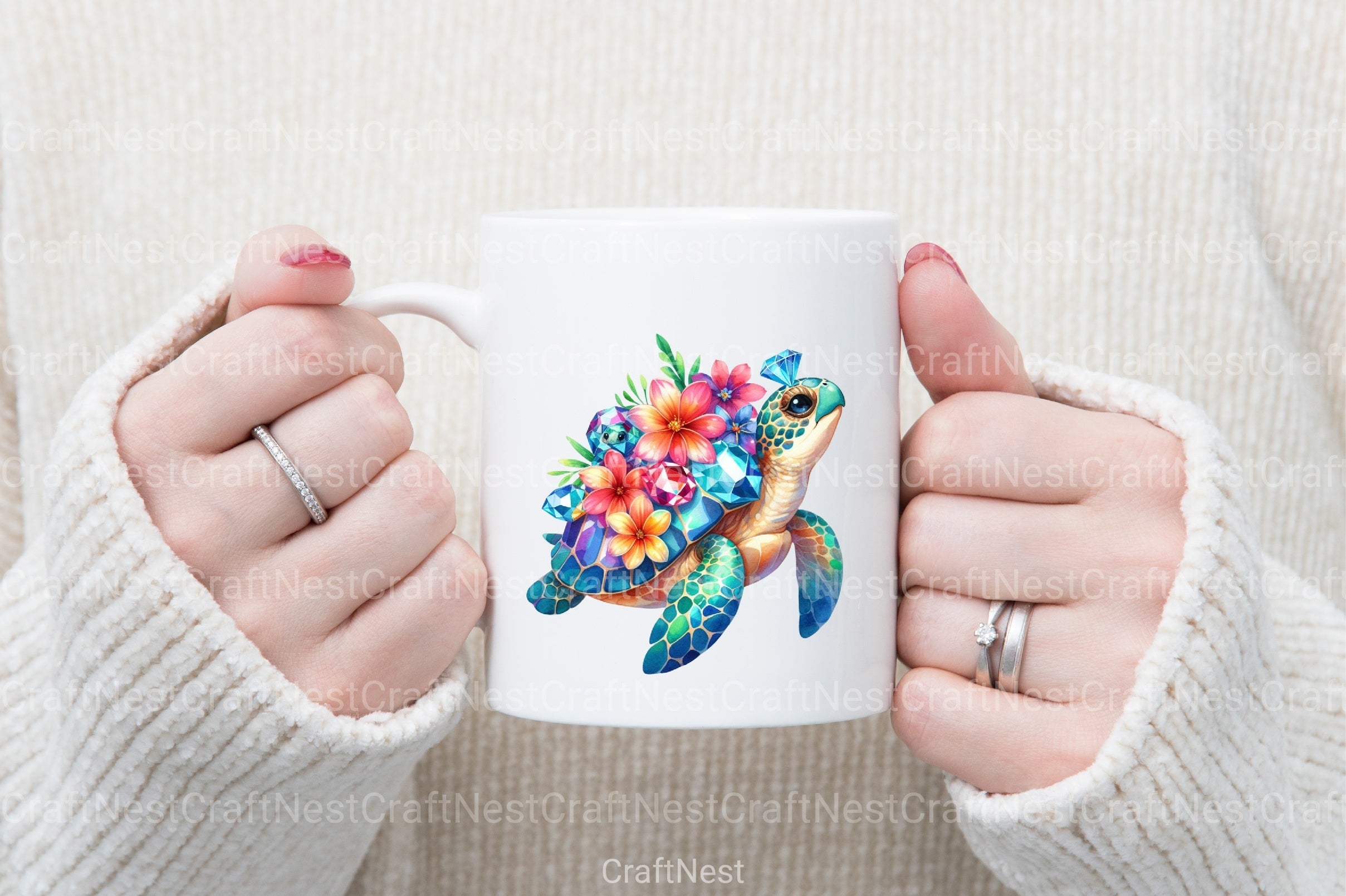 Gem Sea Turtle Mom and Baby Clipart Bundle 1 - CraftNest - Digital Crafting and Art