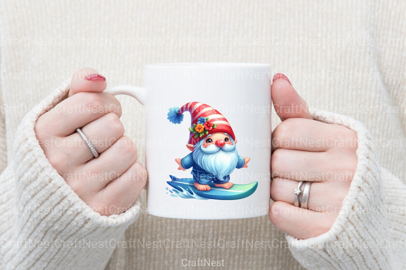 Cute Gnome Surfing Clipart Bundle - CraftNest - Digital Crafting and Art