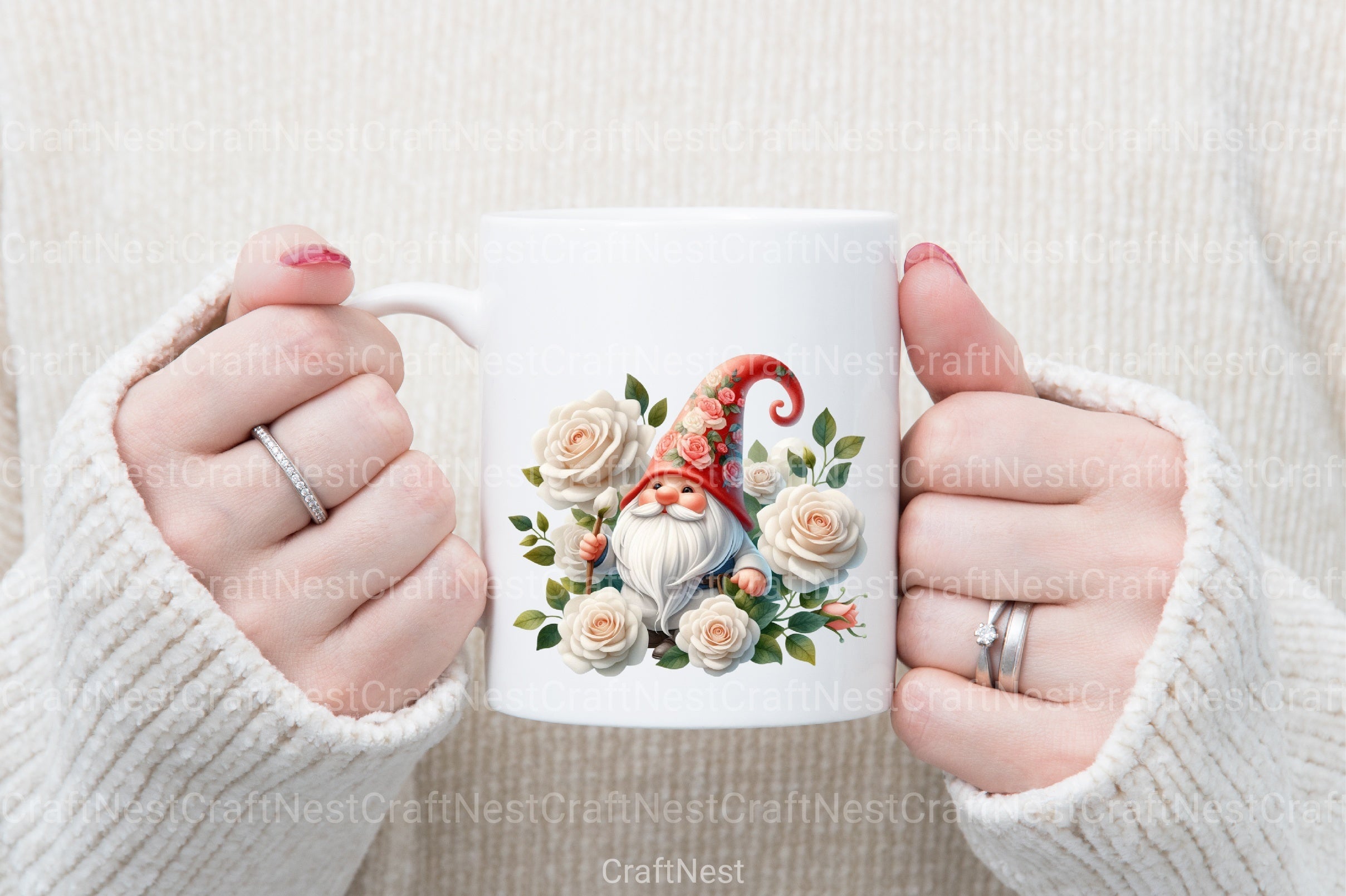 White Rose Gnome Clipart Bundle - CraftNest - Digital Crafting and Art