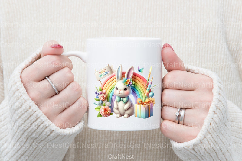Rainbow Bunny Birthday Clipart Bundle - CraftNest - Digital Crafting and Art