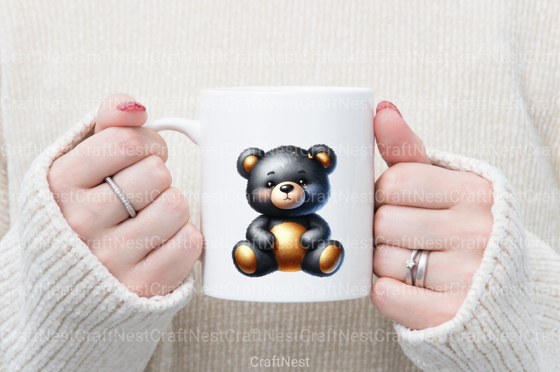 Cute Black and Gold Teddy Bear Clipart Bundle - CraftNest - Digital Crafting and Art