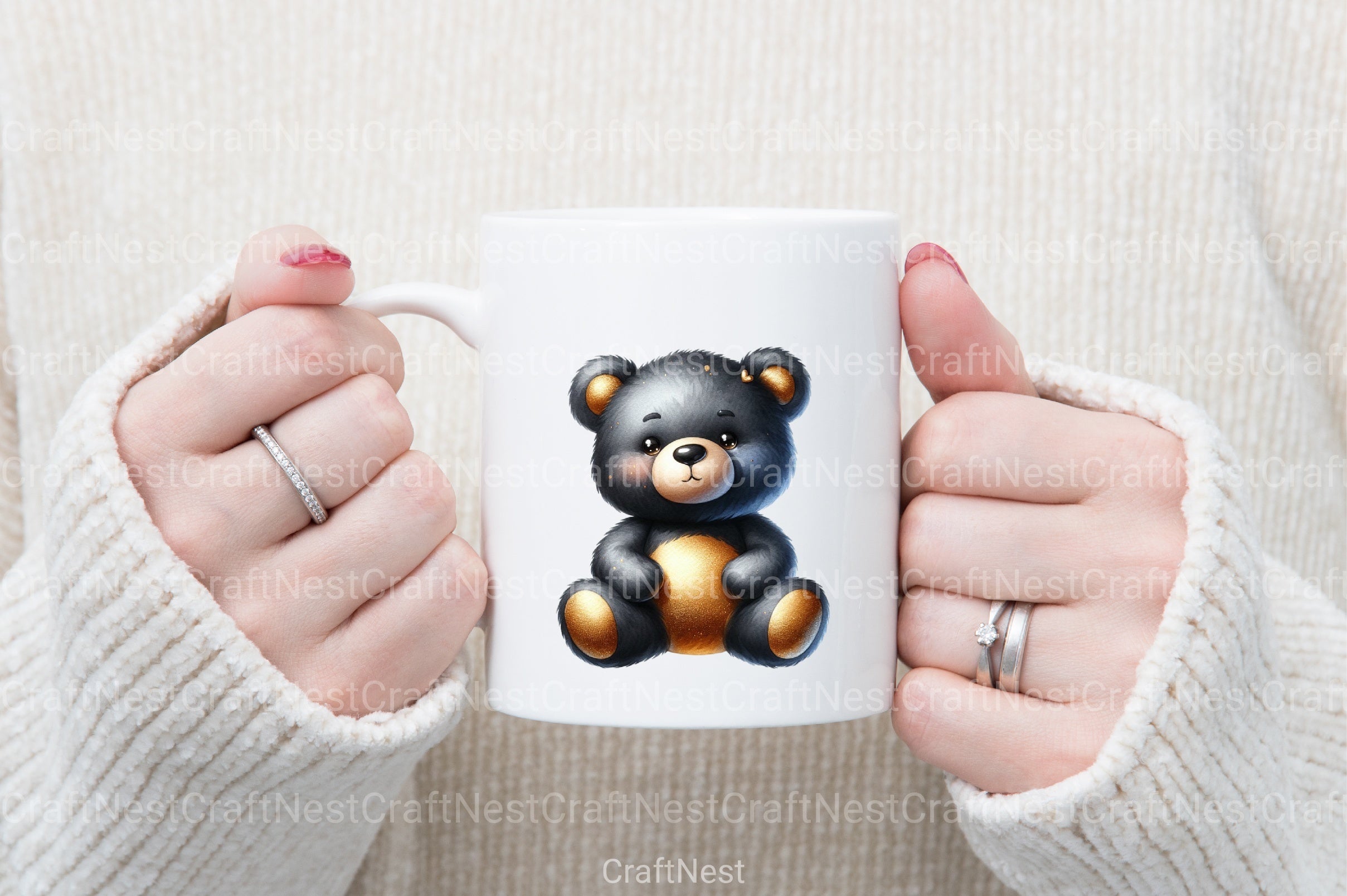 Cute Black and Gold Teddy Bear Clipart Bundle - CraftNest - Digital Crafting and Art