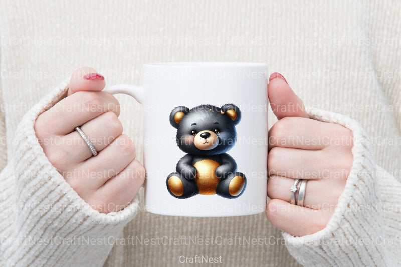 Cute Black and Gold Teddy Bear Clipart Bundle - CraftNest - Digital Crafting and Art