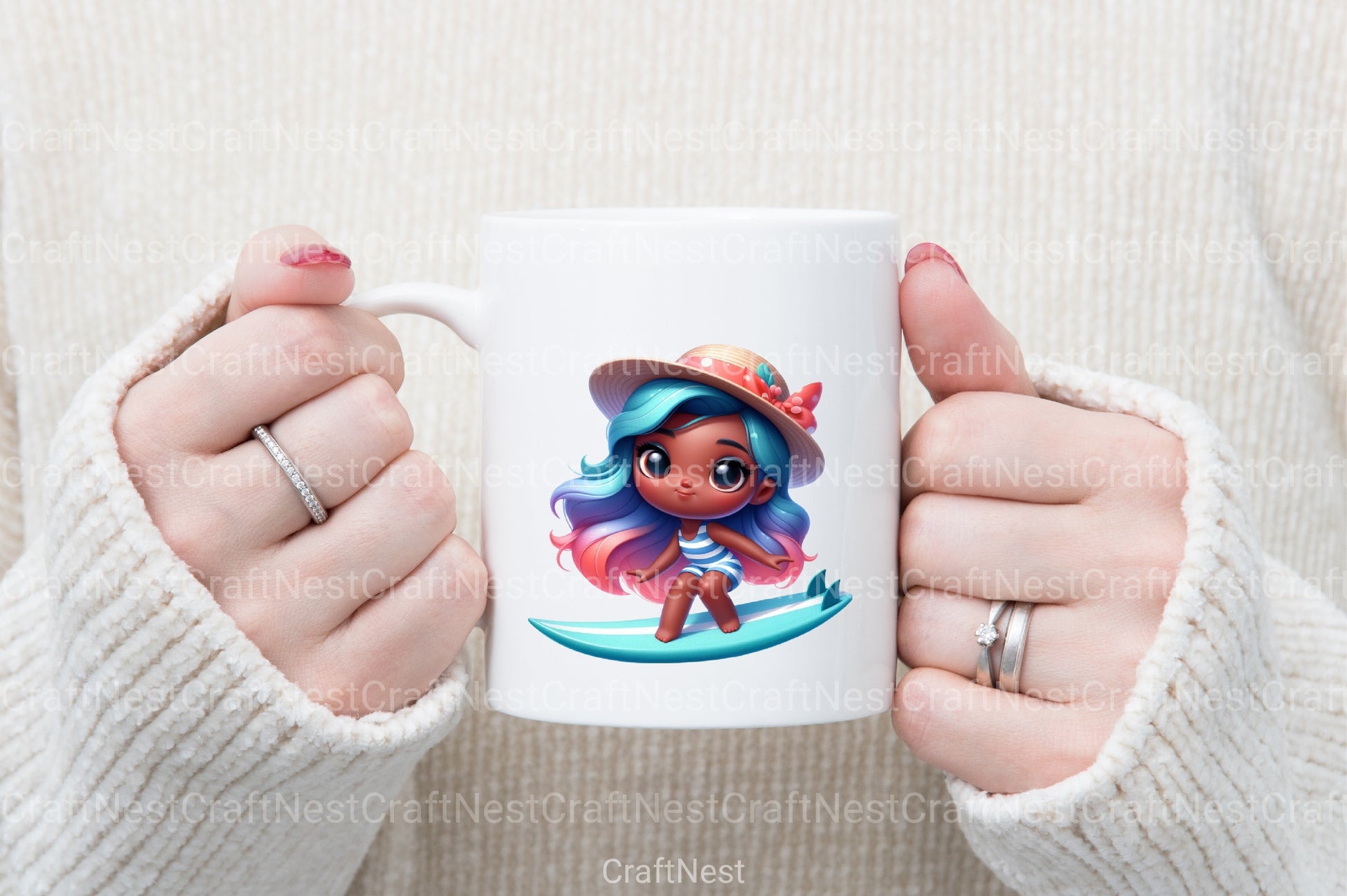 Black Girl Surfing Clipart Bundle - CraftNest - Digital Crafting and Art