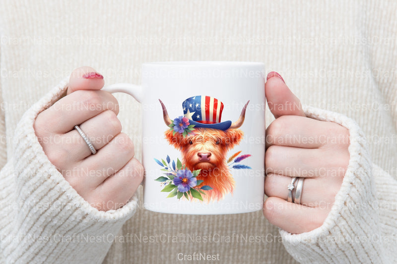 4th of July Highland Cow Clipart Bundle - CraftNest - Digital Crafting and Art