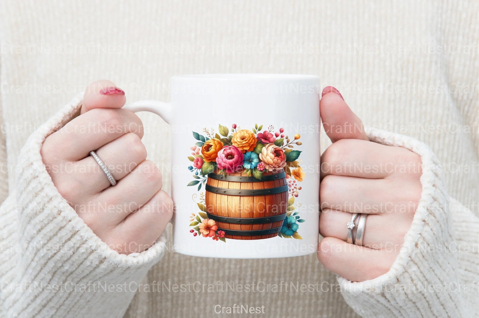 Spring Floral Wooden Barrel Clipart Bundle - CraftNest - Digital Crafting and Art