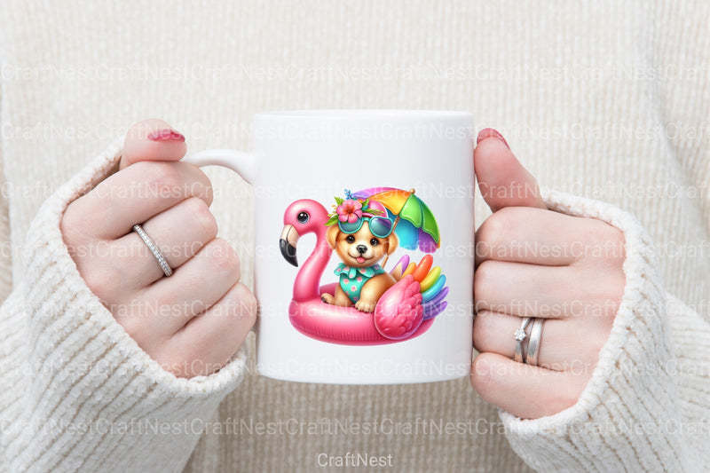 Summer Baby Dogs on Flamingo Floats Clipart Bundle - CraftNest - Digital Crafting and Art