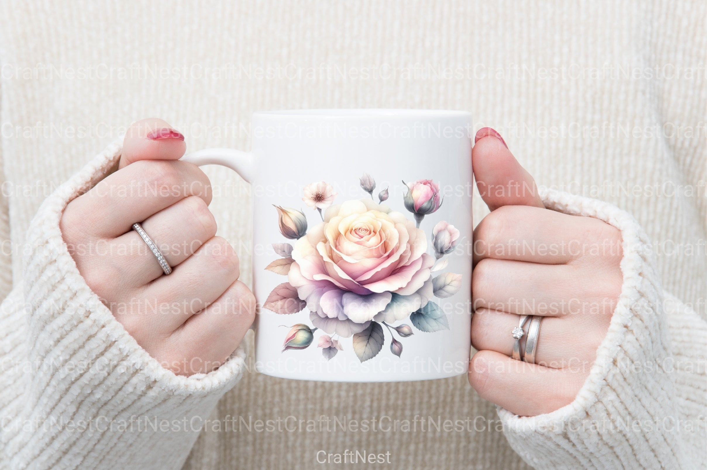 Pastel Roses Pink Blue Peach Floral Clipart Bundle - CraftNest - Digital Crafting and Art