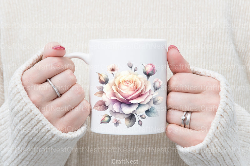 Pastel Roses Pink Blue Peach Floral Clipart Bundle - CraftNest - Digital Crafting and Art