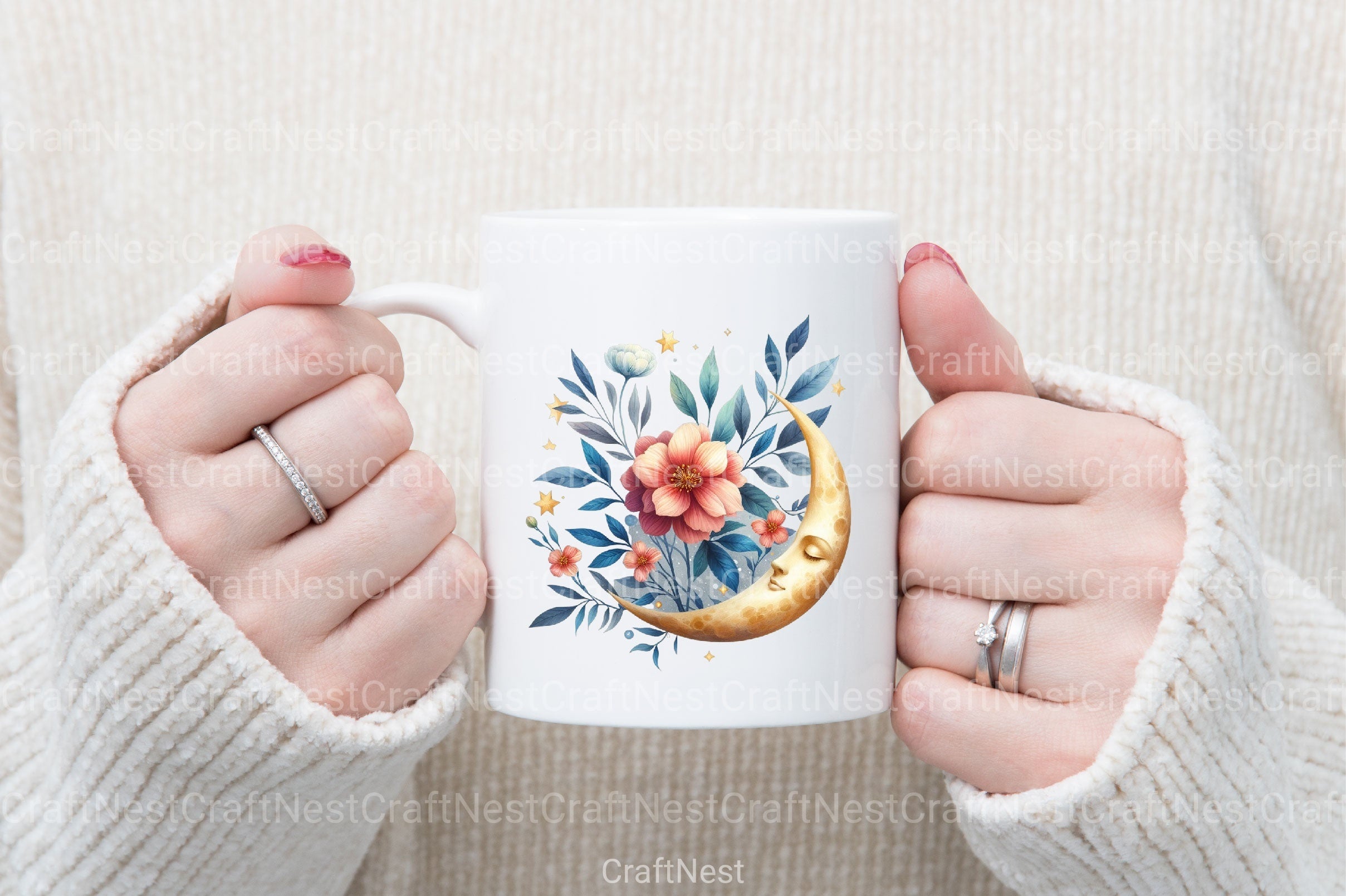 Floral Moon Clipart Bundle 1 - CraftNest - Digital Crafting and Art