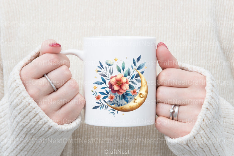 Floral Moon Clipart Bundle 1 - CraftNest - Digital Crafting and Art