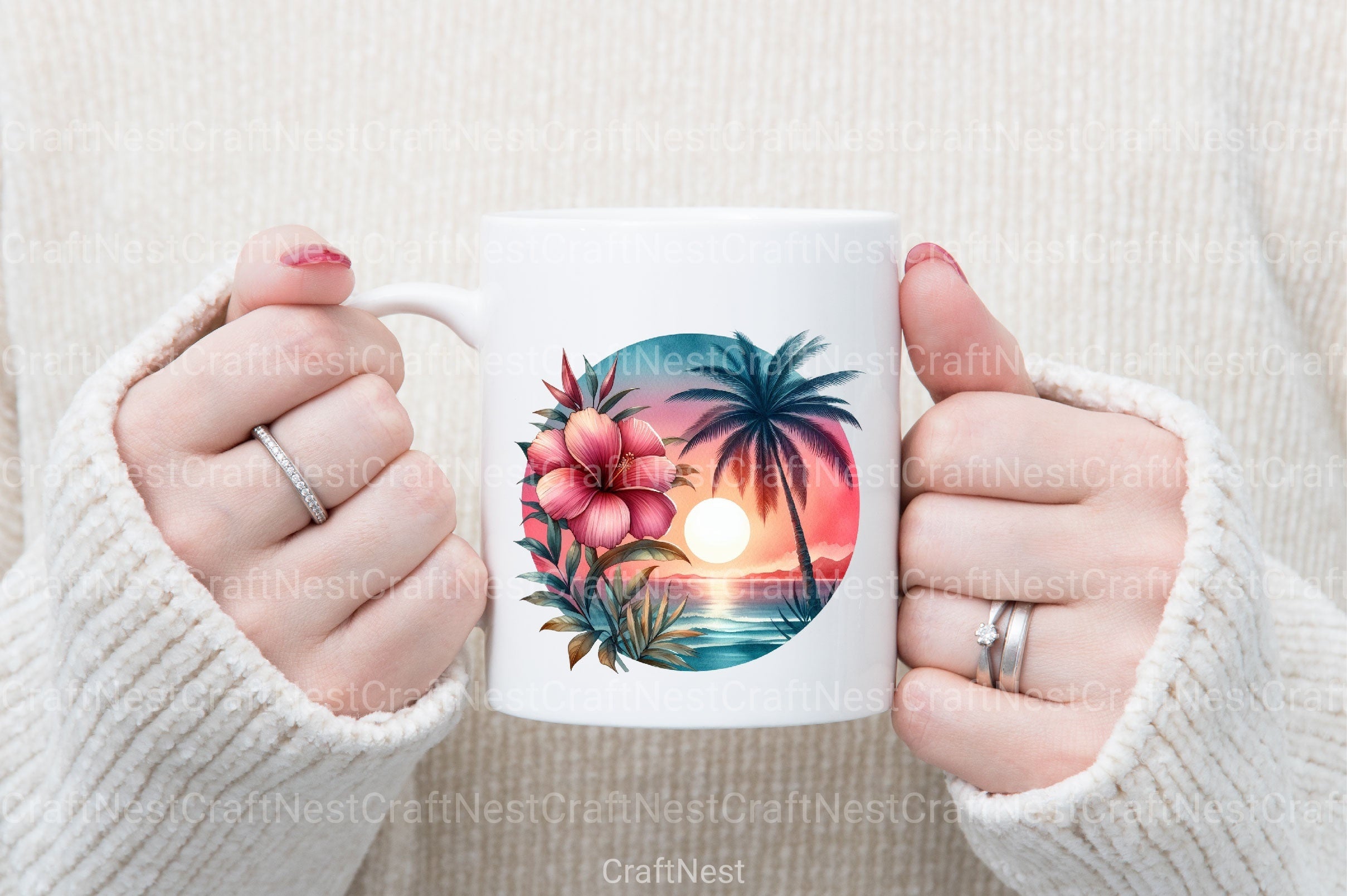 Tropical Sunset Palm Flower Clipart Bundle - CraftNest - Digital Crafting and Art