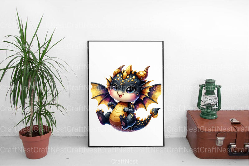 Cute Black and Gold Baby Dragon Clipart Bundle 45 - CraftNest - Digital Crafting and Art