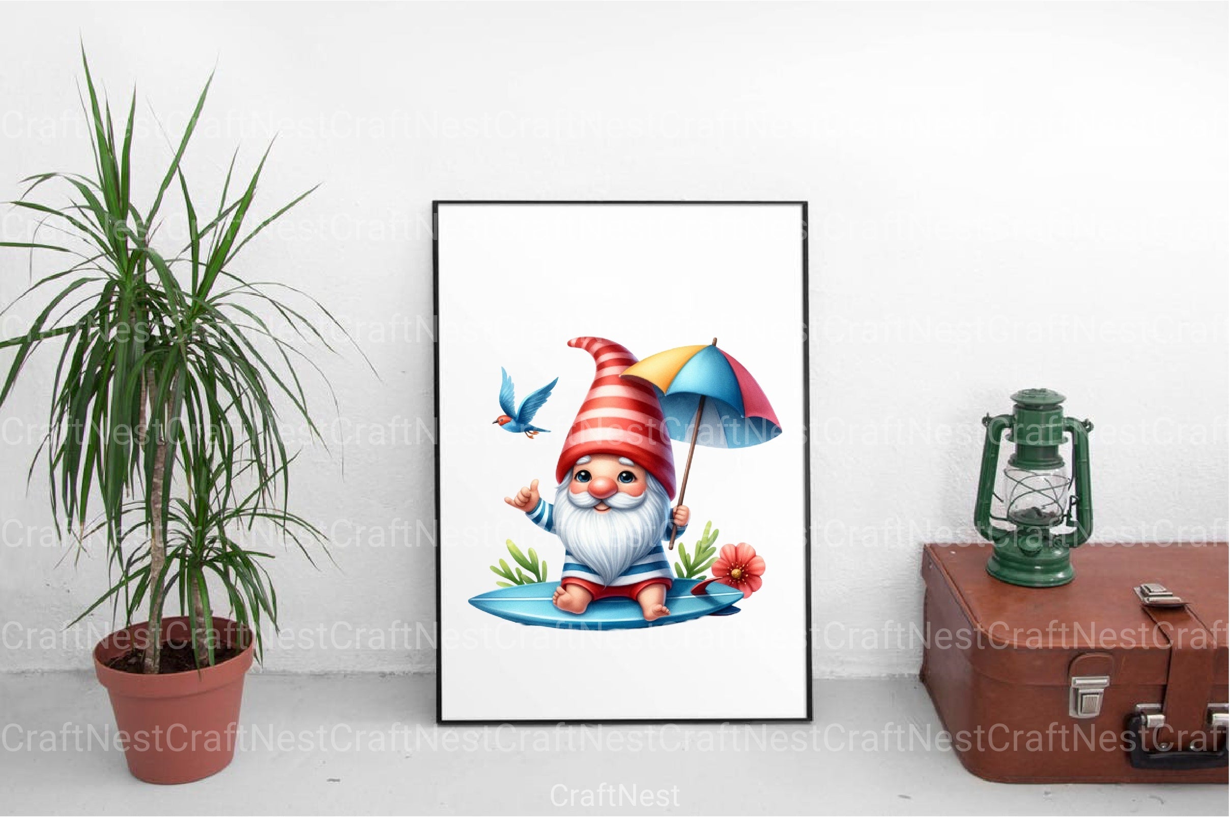 Cute Gnome Surfing Clipart Bundle - CraftNest - Digital Crafting and Art