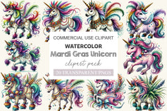 Mardi Gras Unicorn Clipart Bundle - CraftNest - Digital Crafting and Art