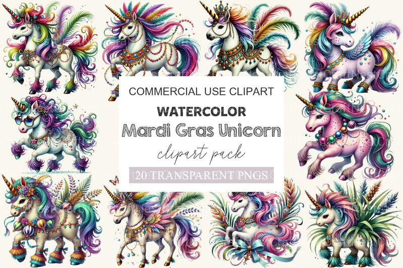 Mardi Gras Unicorn Clipart Bundle - CraftNest - Digital Crafting and Art
