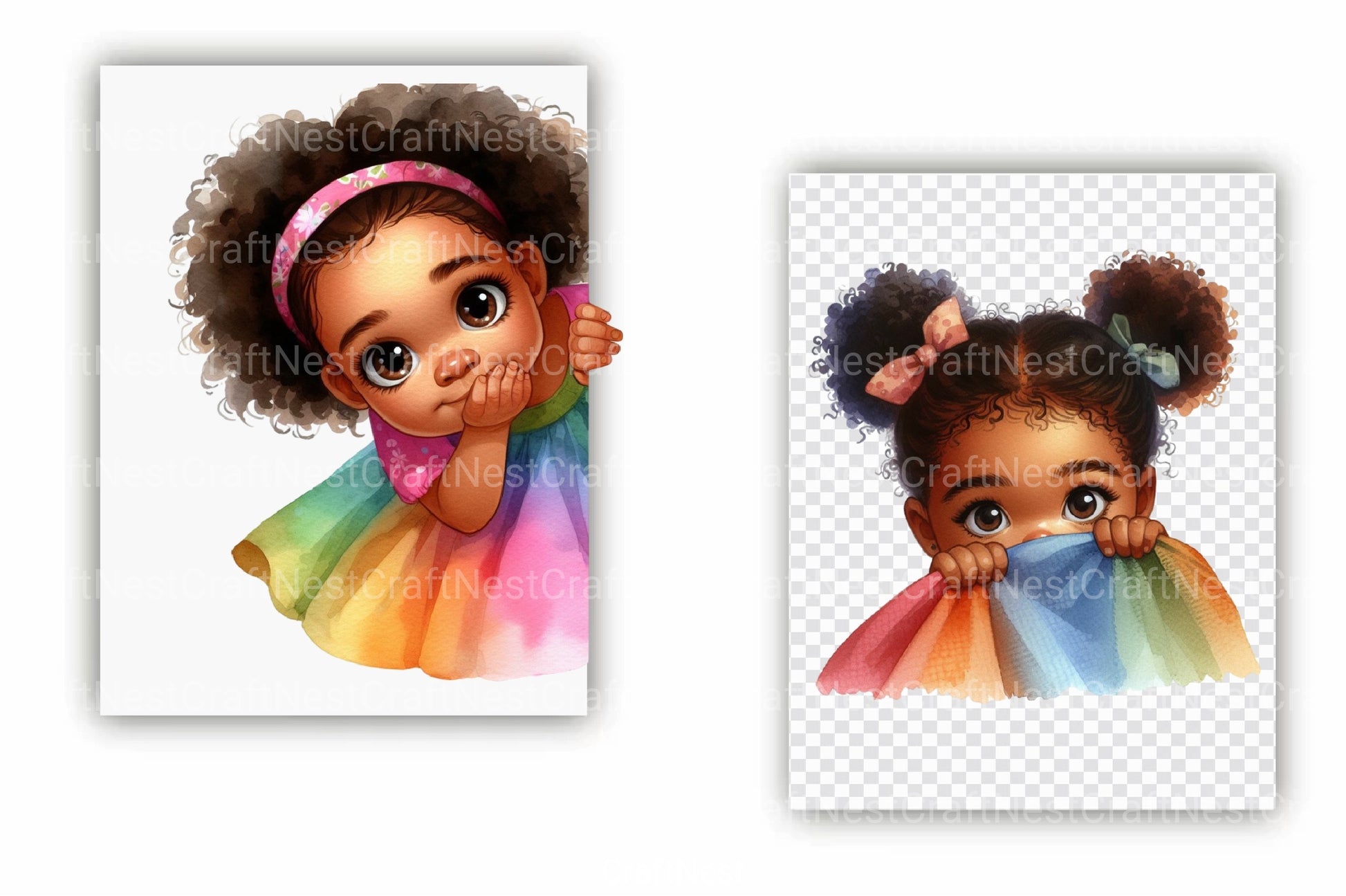 Peeking African American Little Girl Clipart Bundle 9 - CraftNest - Digital Crafting and Art