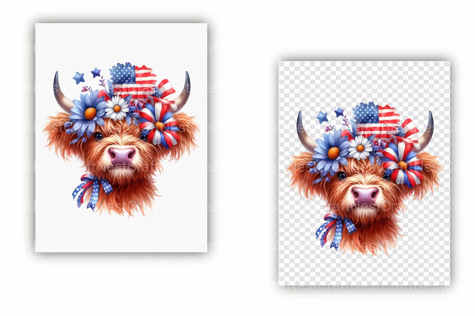 4th of July Highland Cow Clipart Bundle - CraftNest - Digital Crafting and Art