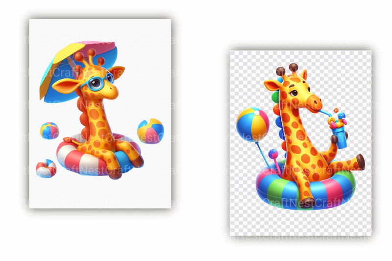 Funny Giraffe Pool Party Clipart Bundle - CraftNest - Digital Crafting and Art