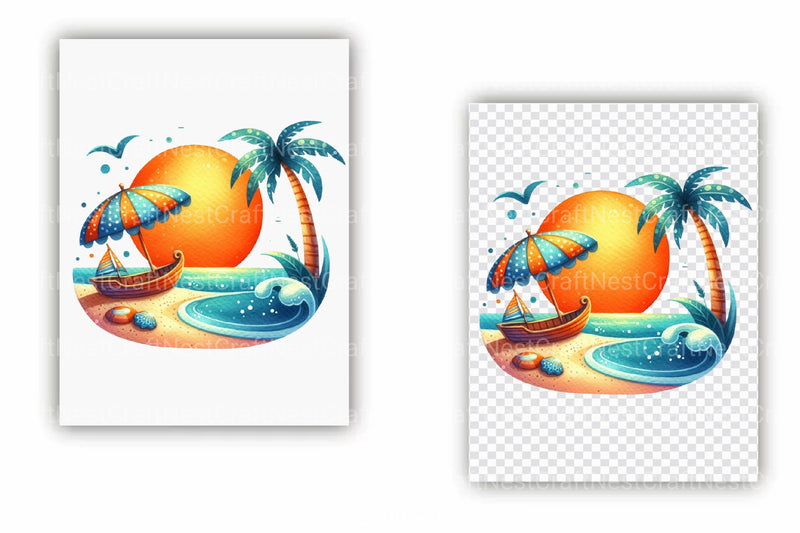 Retro Beach Clipart Bundle - CraftNest - Digital Crafting and Art