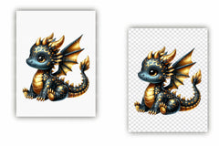 Cute Black and Gold Baby Dragon Clipart Bundle 45 - CraftNest - Digital Crafting and Art