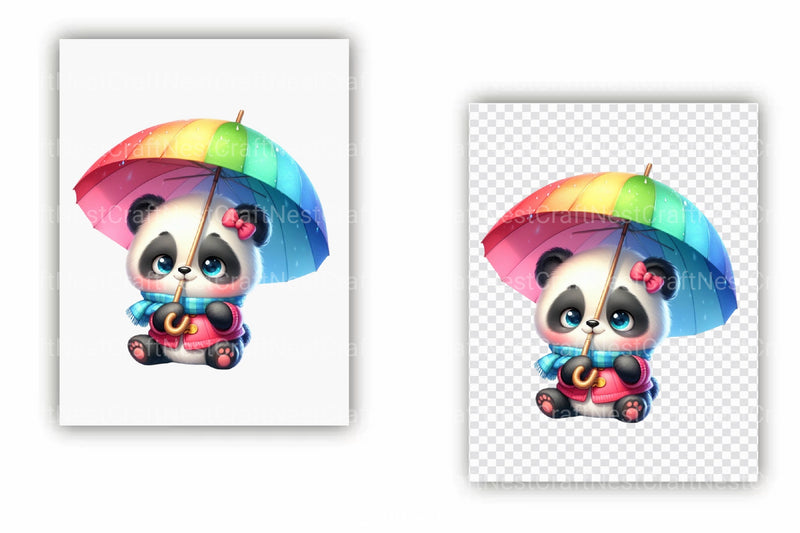 Funny Little Pandas Umbrella Clipart Bundle 1 - CraftNest - Digital Crafting and Art