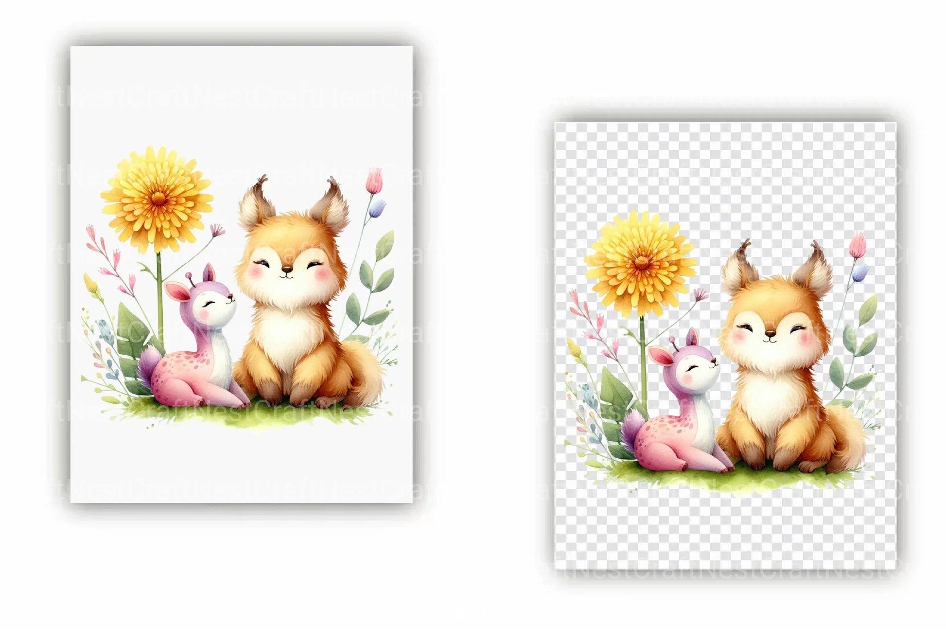 Cute Animals & Dandelion Clipart Bundle - CraftNest - Digital Crafting and Art