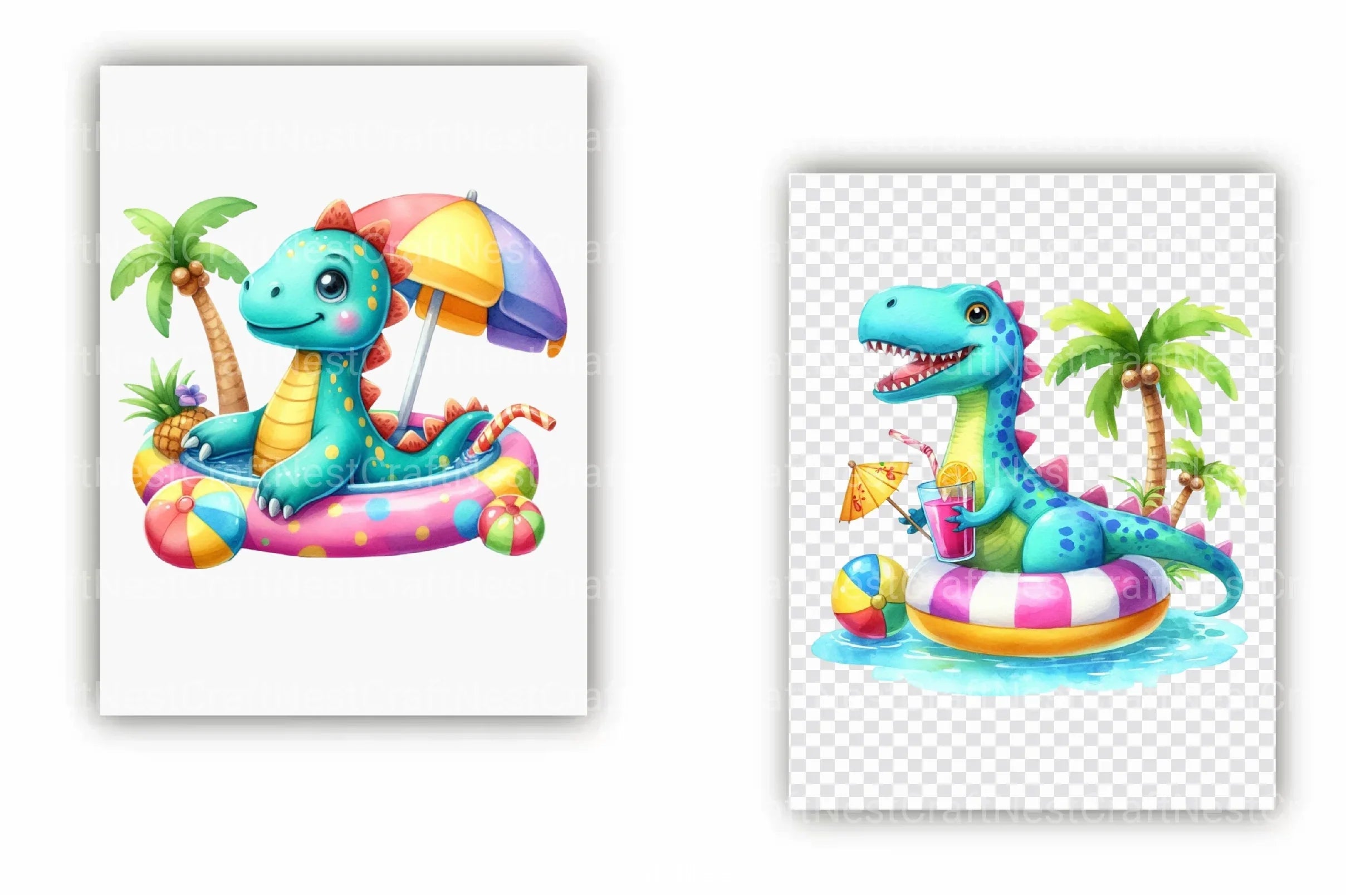 Dinosaur Pool Party Clipart Bundle - CraftNest - Digital Crafting and Art