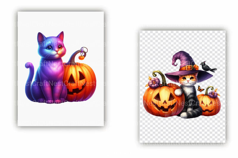 Halloween Black Cat & Pumpkin Clipart Bundle 99 - CraftNest - Digital Crafting and Art