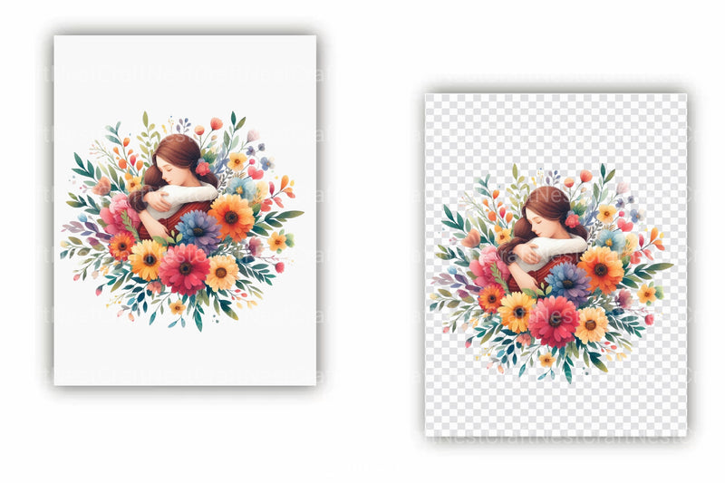 Floral Embrace Mother's Day Card Clipart Bundle - CraftNest - Digital Crafting and Art