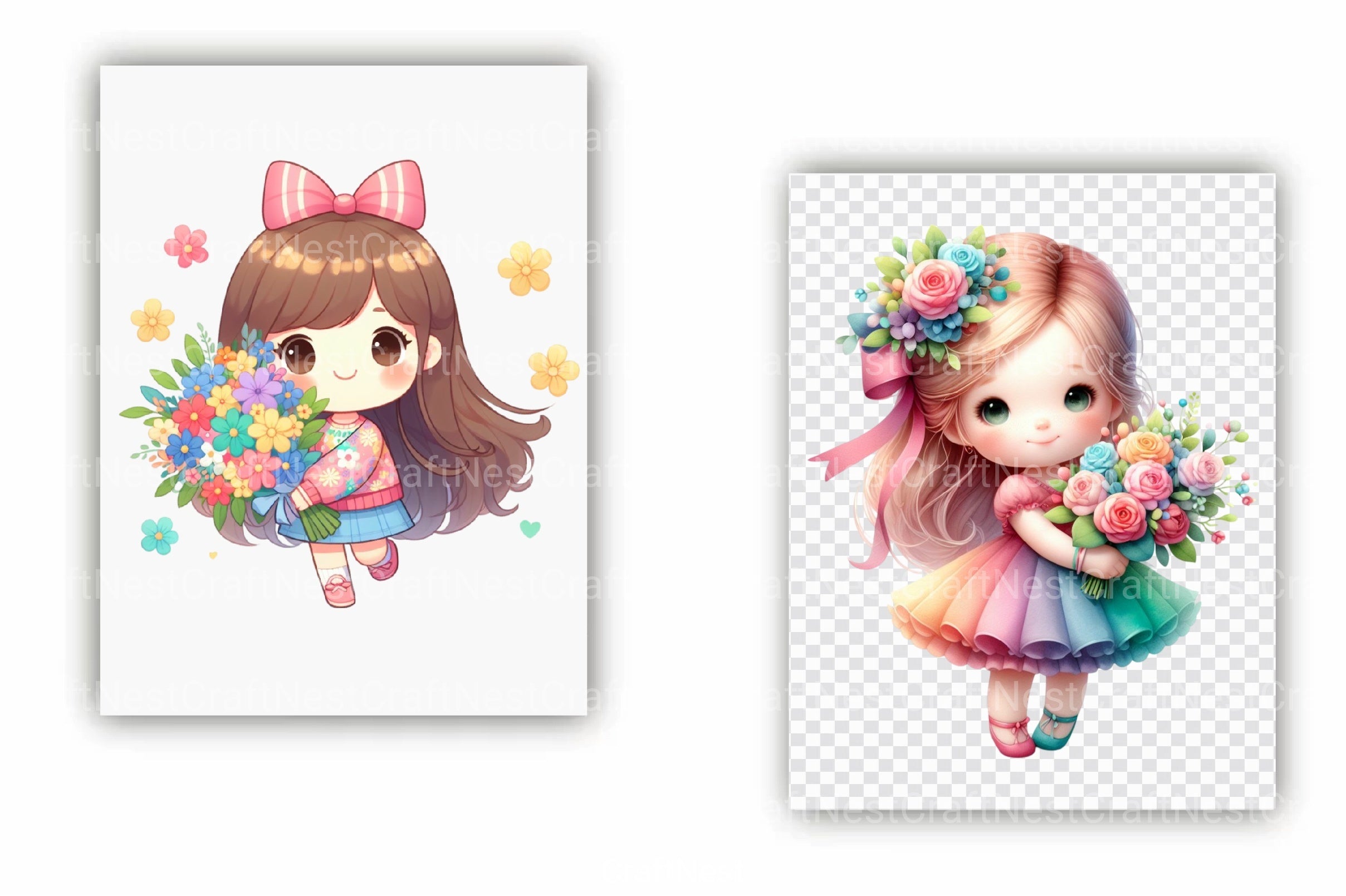 Little Girl with Bouquet Clipart Bundle 99 - CraftNest - Digital Crafting and Art