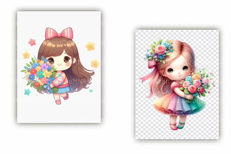 Little Girl with Bouquet Clipart Bundle 99 - CraftNest - Digital Crafting and Art