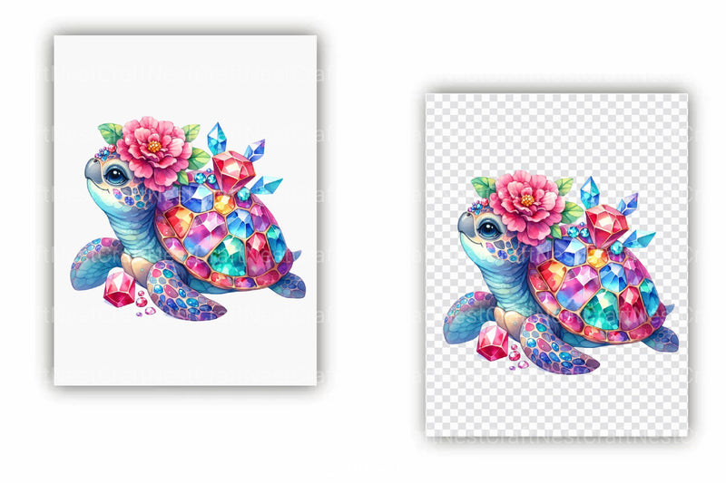 Gem Sea Turtle Mom and Baby Clipart Bundle 1 - CraftNest - Digital Crafting and Art