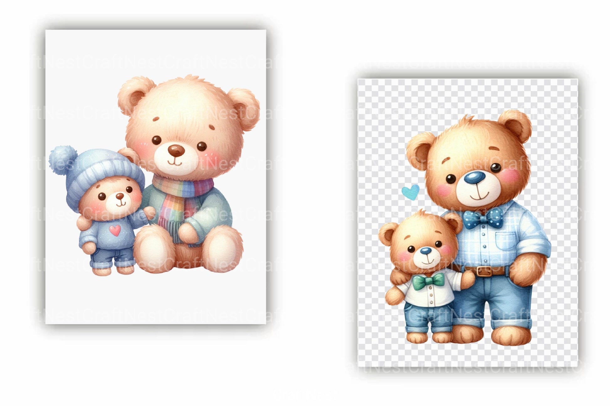 Father and Son Teddy Bear Clipart Bundle 99 - CraftNest - Digital Crafting and Art