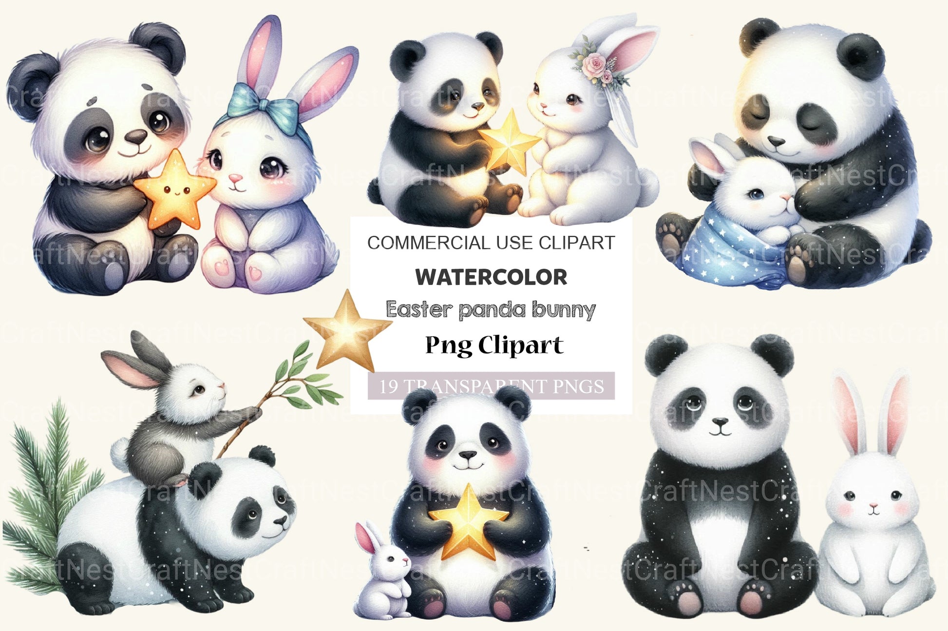 Panda And Bunny Clipart Bundle - CraftNest - Digital Crafting and Art