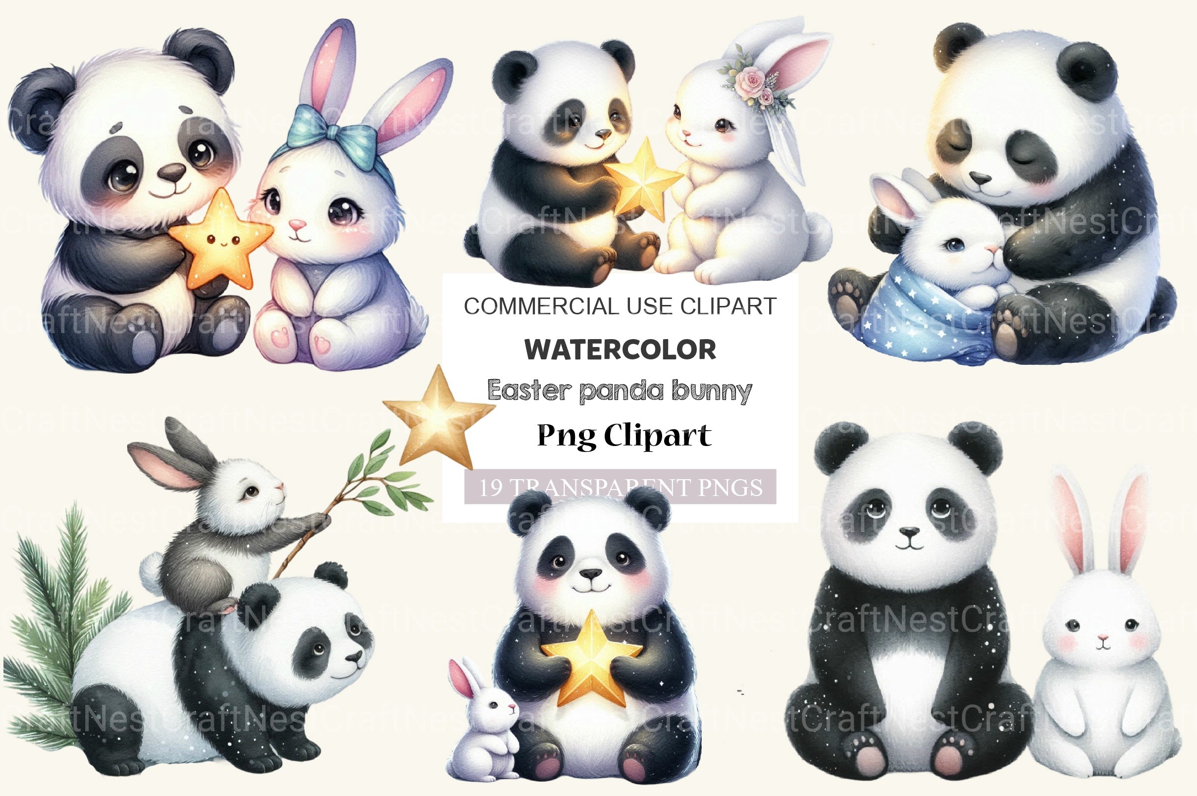 Panda And Bunny Clipart Bundle - CraftNest - Digital Crafting and Art