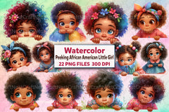 Peeking African American Little Girl Clipart Bundle 8 - CraftNest - Digital Crafting and Art