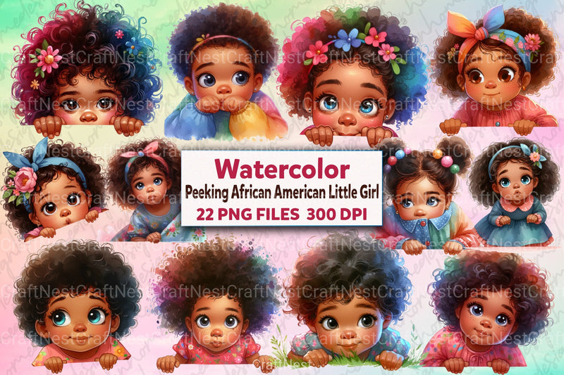 Peeking African American Little Girl Clipart Bundle 8 - CraftNest - Digital Crafting and Art
