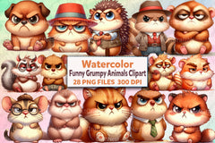 Funny Grumpy Animals Clipart Bundle 99 - CraftNest - Digital Crafting and Art