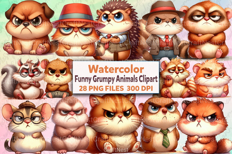 Funny Grumpy Animals Clipart Bundle 99 - CraftNest - Digital Crafting and Art