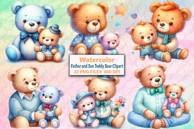 Father and Son Teddy Bear Clipart Bundle 99 - CraftNest - Digital Crafting and Art