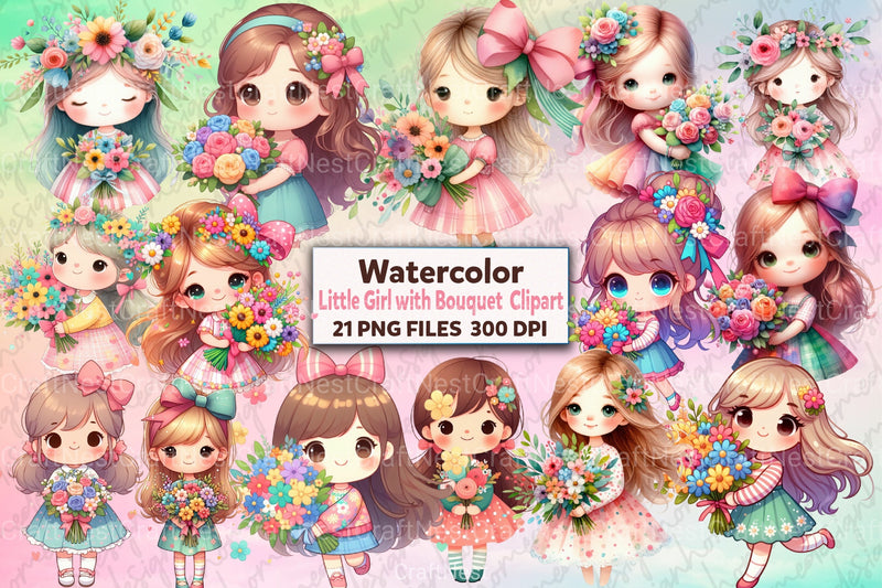 Little Girl with Bouquet Clipart Bundle 99 - CraftNest - Digital Crafting and Art