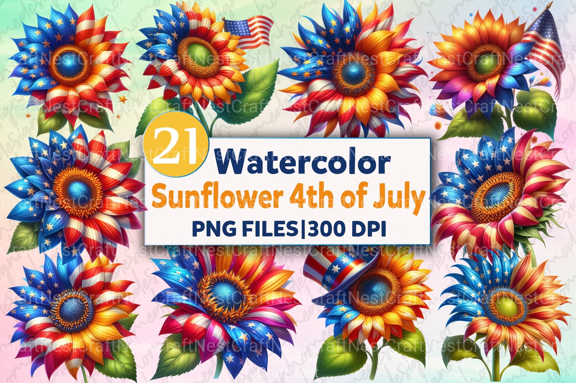 Sunflower 4th of July Clipart Bundle 3 - CraftNest - Digital Crafting and Art