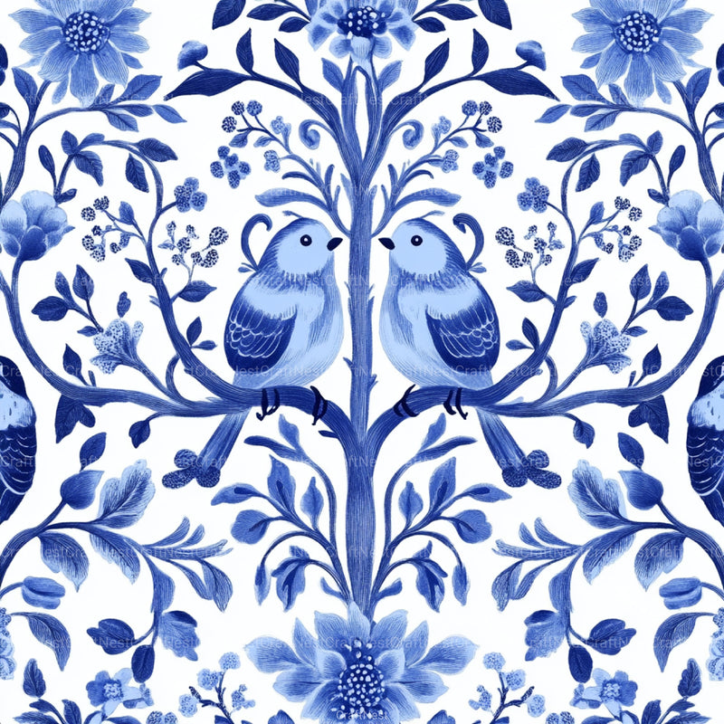 Blue Birds & Flowers Chinoiserie Pattern Clipart Bundle - CraftNest - Digital Crafting and Art