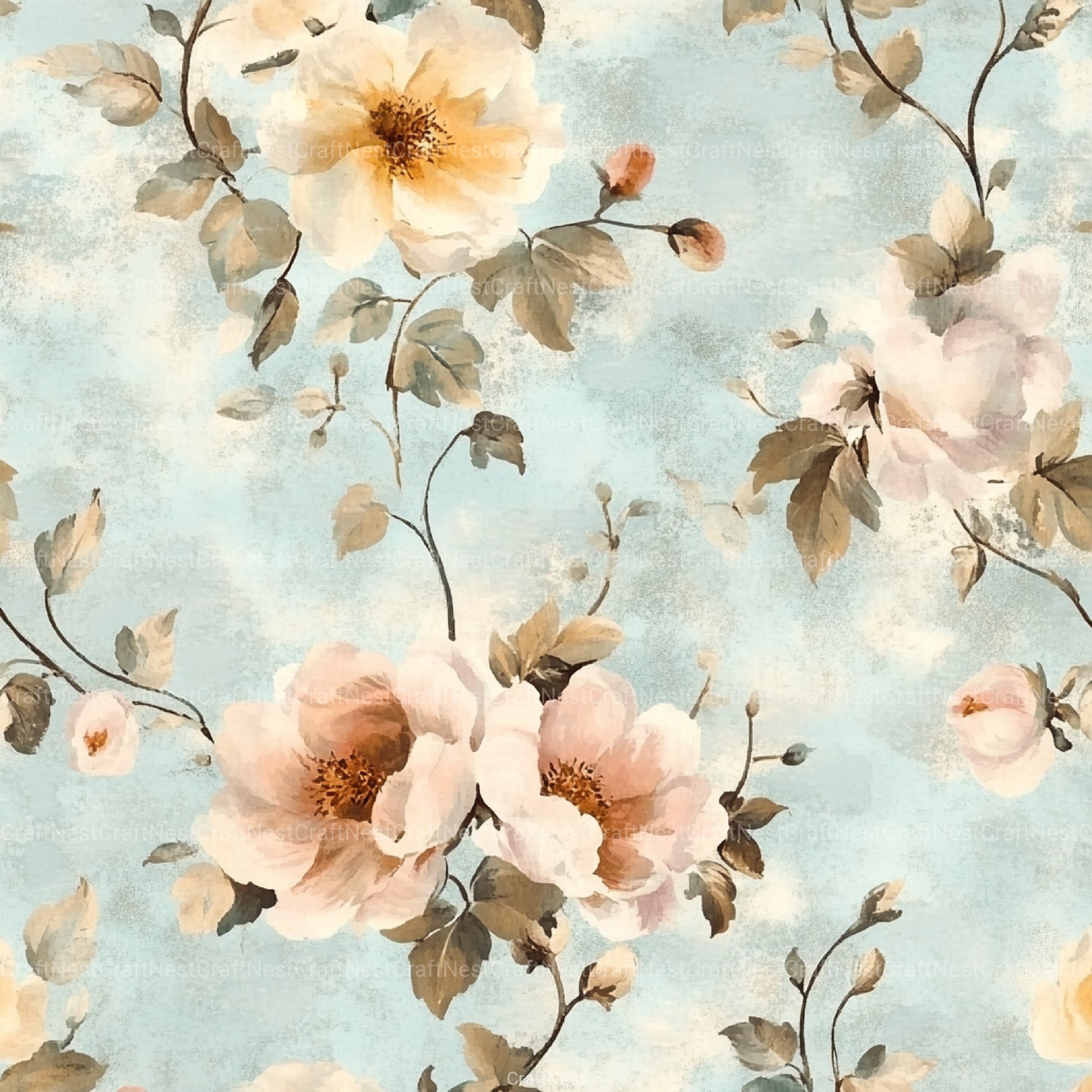 French Shabby Chic Pastel Flower Pattern Clipart Bundle 2 - CraftNest - Digital Crafting and Art