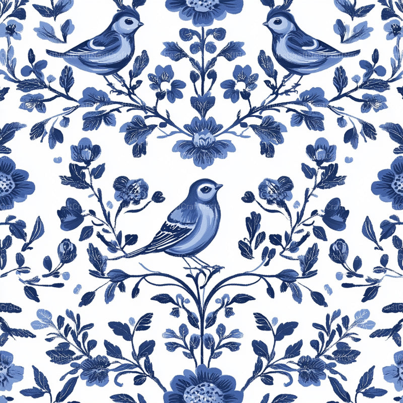 Blue Birds & Flowers Chinoiserie Pattern Clipart Bundle - CraftNest - Digital Crafting and Art