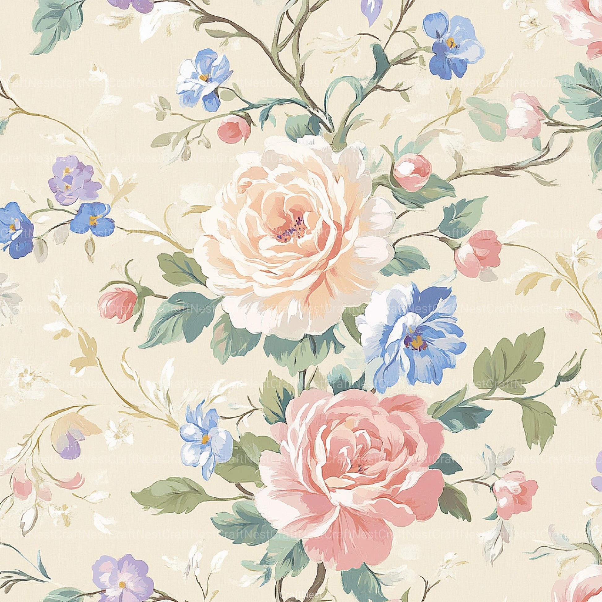 French Shabby Chic Pastel Flower Pattern Clipart Bundle 2 - CraftNest - Digital Crafting and Art